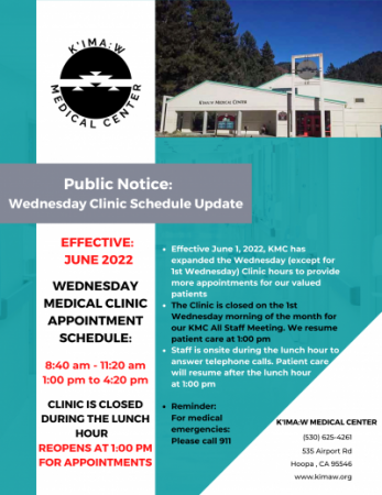 2022 KMC Wednesday Clinic Schedule Update