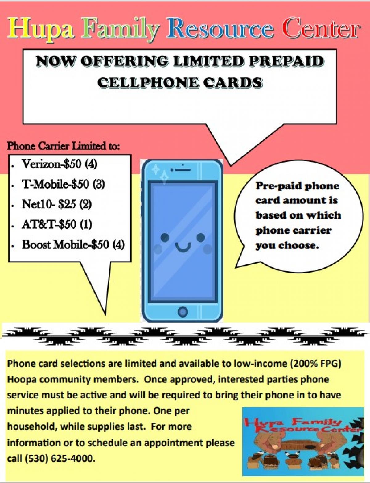 Hupa Family Resource Center Prepaid Cellphone Cards