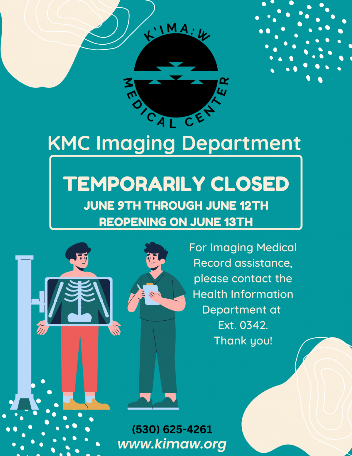 Imaging Department Temporary Closure for June 9, 2023 through June 12, 2023